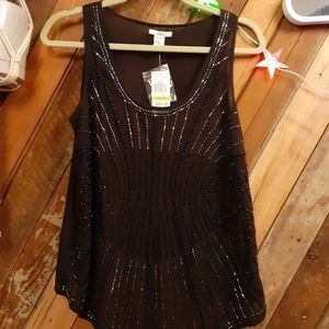 Sheer Black Beaded Evening Wear Tank Sz M